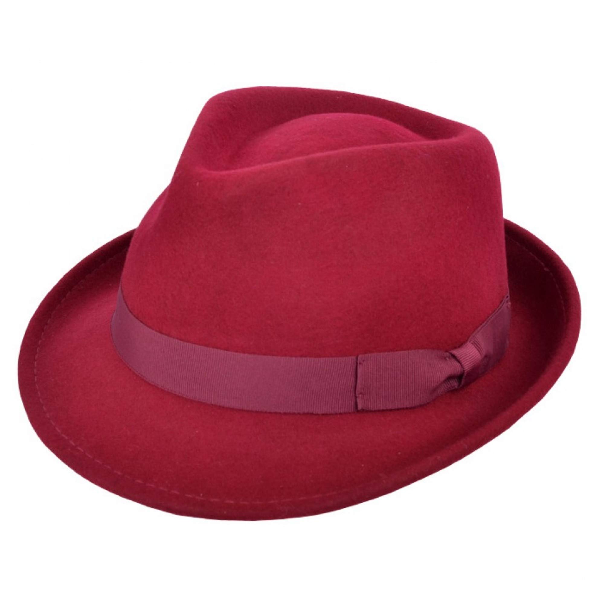 Viz-Uk Wear Men's Wine Red Gents Crushable Wool Felt Trilby Hat With Ribbon Band