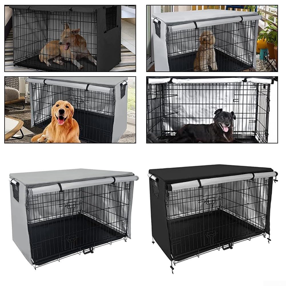 Cubierta de jaula para mascotas de tela Oxford 210D, cubierta de jardín para perro, con capa protectora de tela recubierta de PVC, para la mayoría de jaulas estándar para perros (gris, 124,5 x 79 cm)