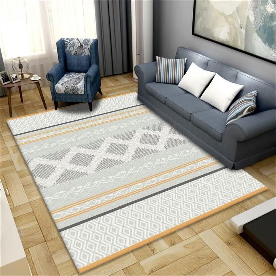 Gamer Teppich Muster Graugelbe Teppichlinien schmücken Schlafzimmeraccessoires, die individuell und verschleißfest gestaltet Werden können. Treppe 200X300CM