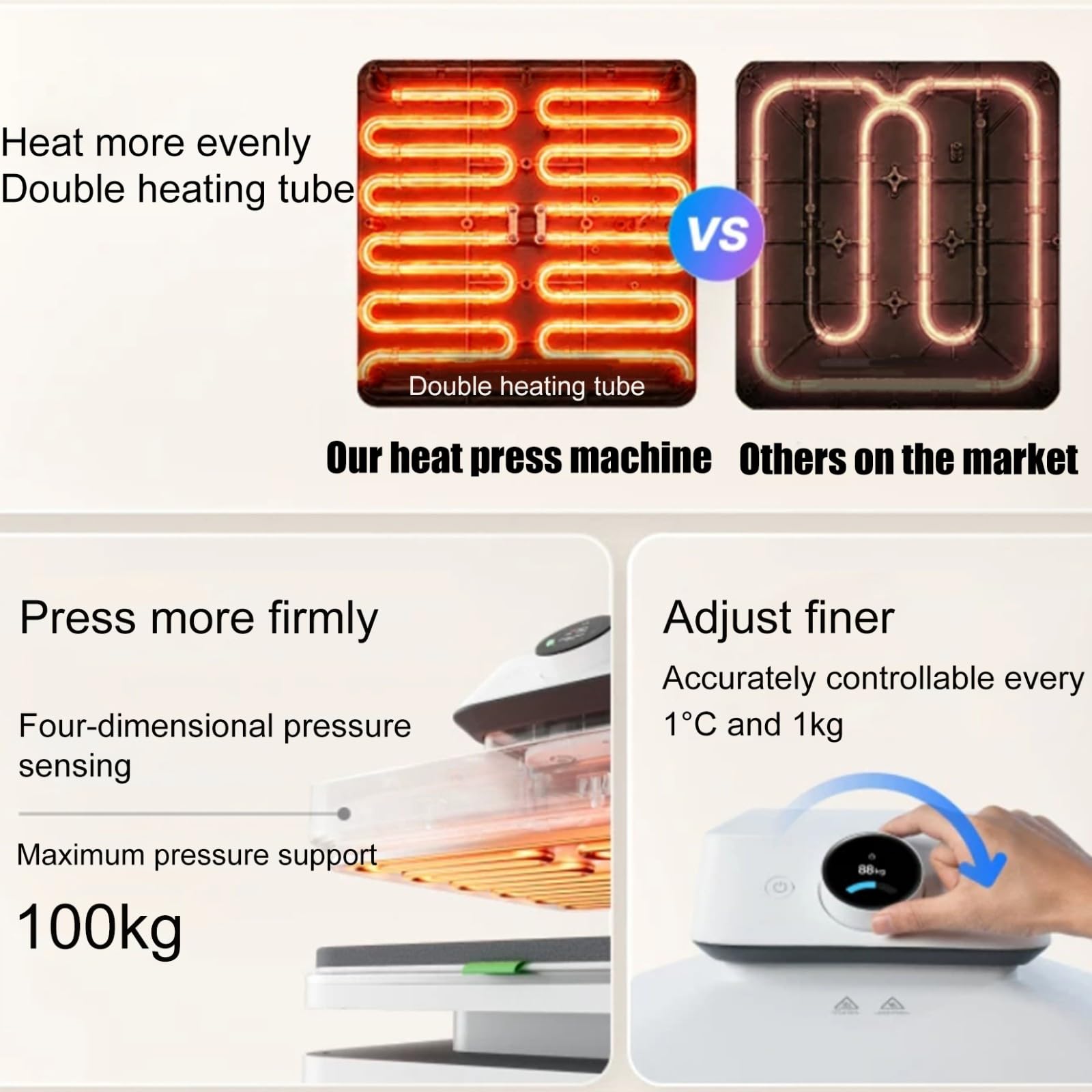 Pressa a Calore Automatica 38 * 38 cm Pressa Termica Sublimazion Tipo Estraibile con Rilascio Automatico Riscaldamento a Doppio Tubo Veloce Uniforme Controllo Digitale Preciso per Magliette A