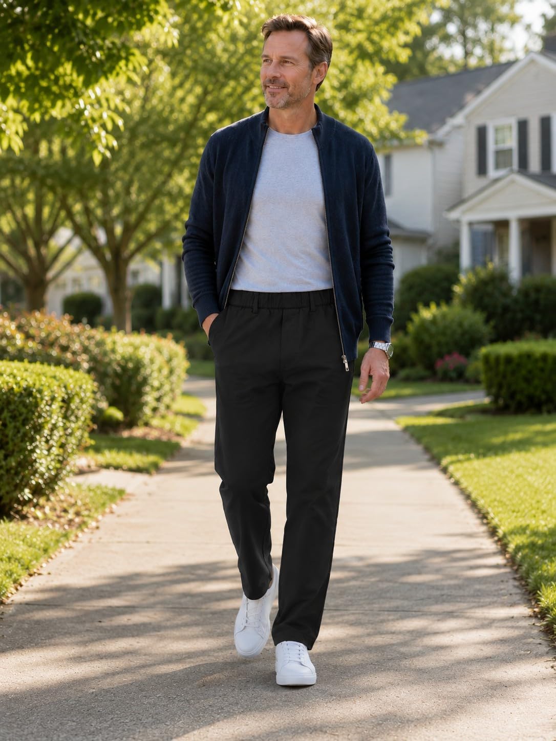 Soojun Men's Cotton Relaxed Fit Full Elastic Waist Twill Pants