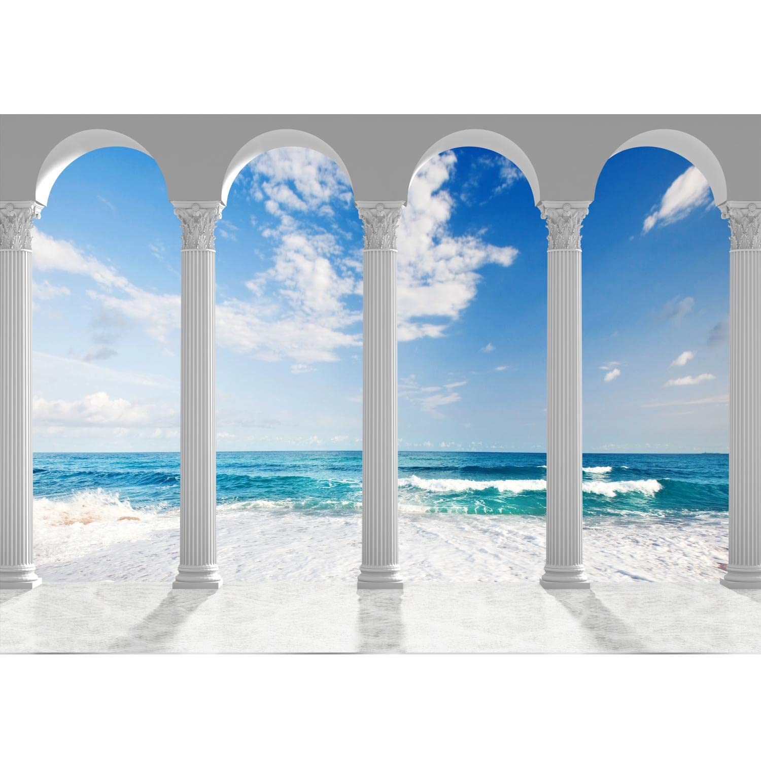 Runa Art Carta da parati fotografica colonne di mare 352 x 250 cm Vello Sfondo Murale XXL Moderne Decorazione Soggiorno Camera De Letto Sala Ufficio blu bianco 9047011a