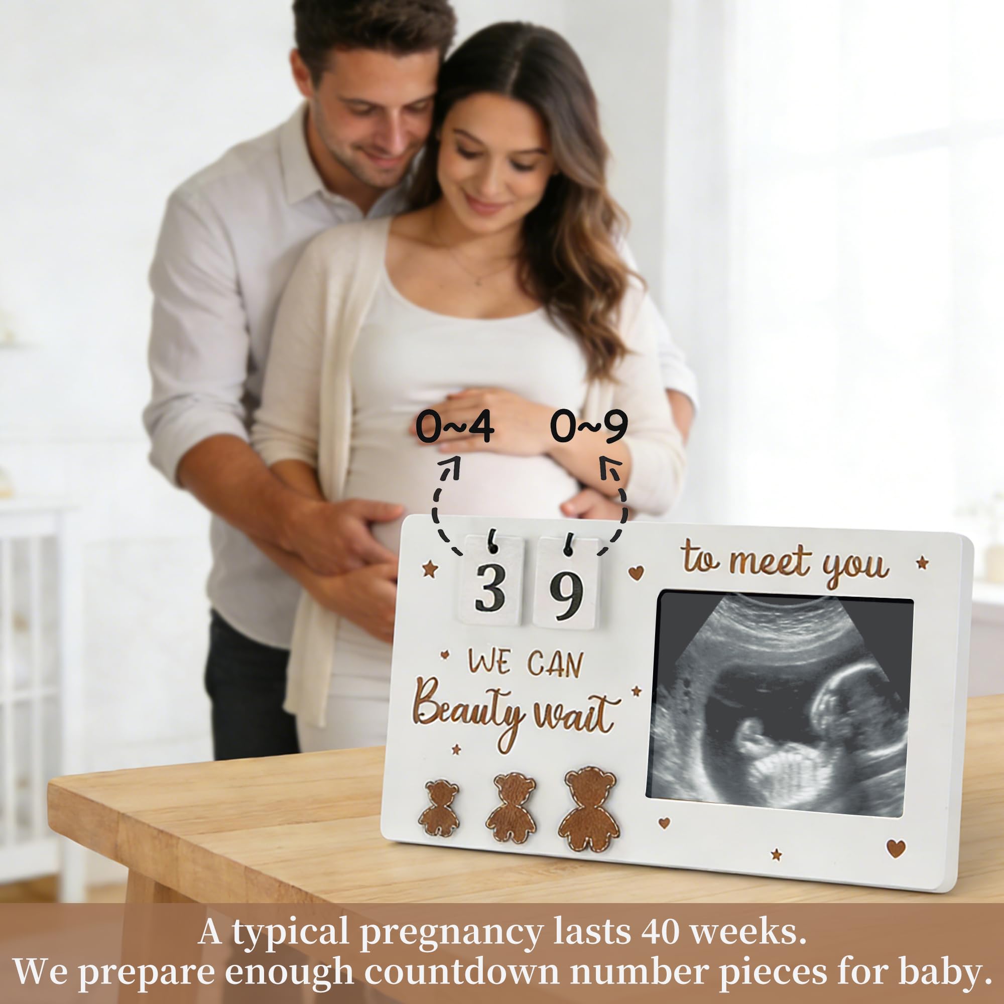Baby Scan Photo Frames Wooden Ultrasound Picture Frame Pregnancy Gifts for Mum Expecting Cute Baby Countdown Weeks Record Frame Mum to Be Pregnancy Announcement Gifts - Image 4