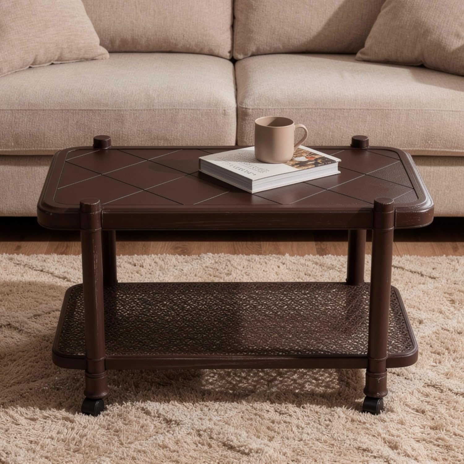 wow craft Center Trolley Coffee Table with Wheels |Tea Table |Teapoy for Home |Living Room |Office & Outdoor | Dark Brown, DIY