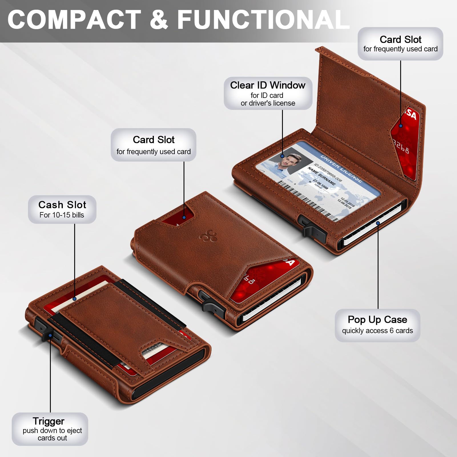 SEMORID Geldbörse für Herren mit schlankem Pop-Up-Kartenhalter, 9–13 Karten, Bifold Minimalistische Smart Wallet RFID Blocking Kreditkartenetui mit Ausweisfenster & dehnbarem Geldfach (Schwarz