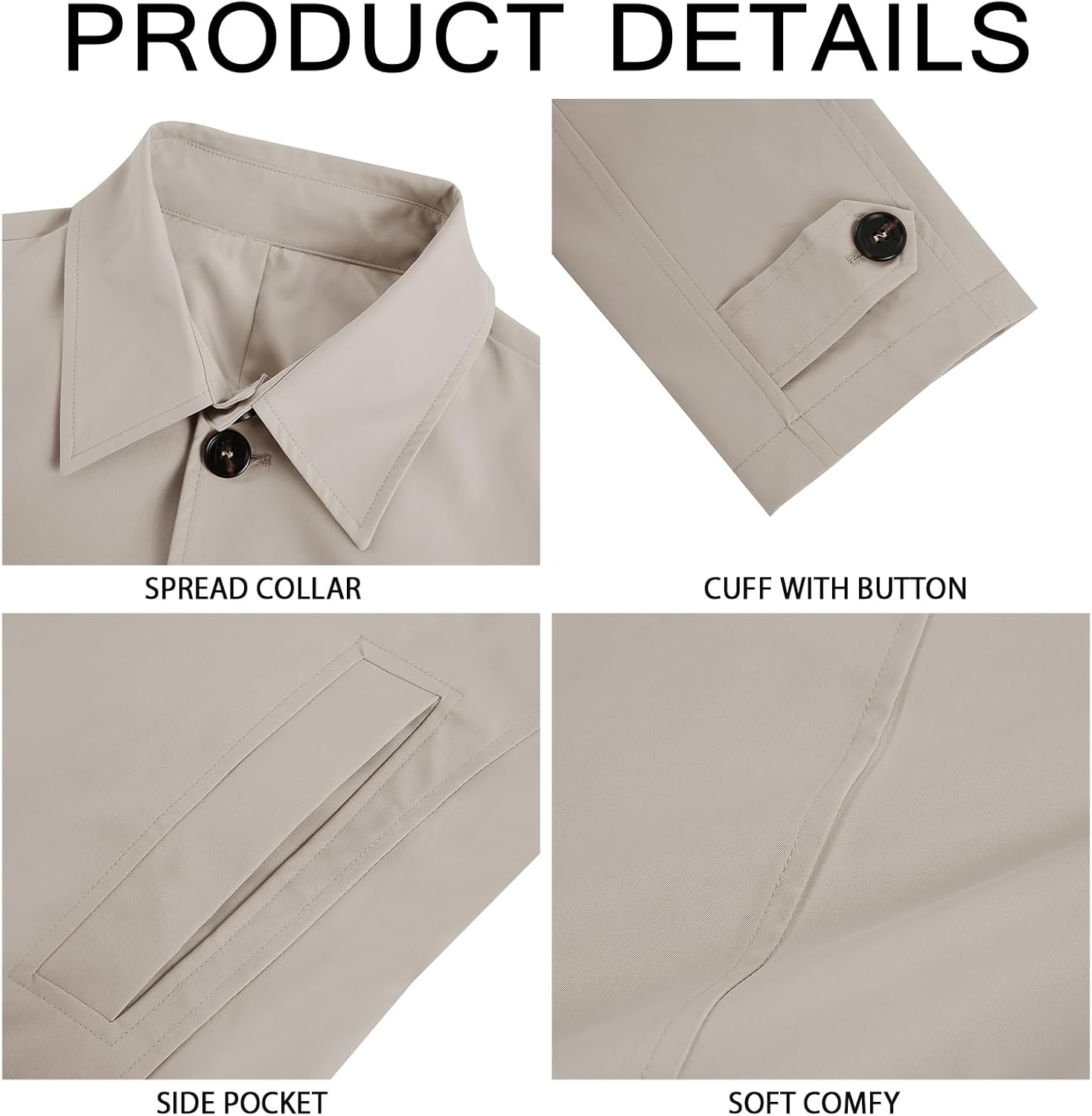 Makkrom Mens Trench Coat Single Breasted Casual Spread Collar Windbreak Jacket Long Classic Business Overcoat - Image 5