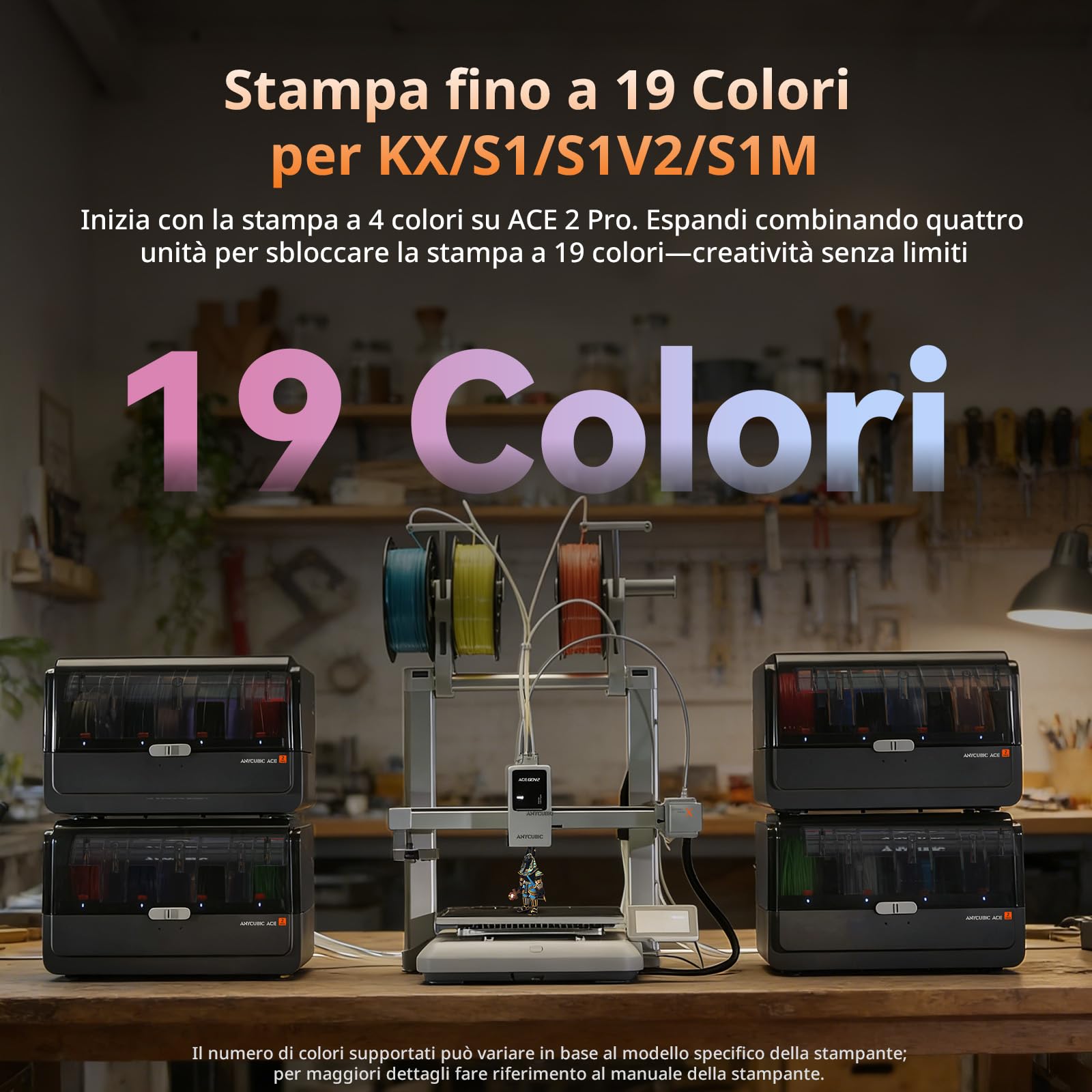Anycubic ACE 2 Pro, Stampa Multicolore, con Asciugatura Attiva a 65 °C, Alimentazione Stabile del Filamento, per Kobra X, Kobra S1, Kobra S1 Max, Non Compatibile con ACE Pro