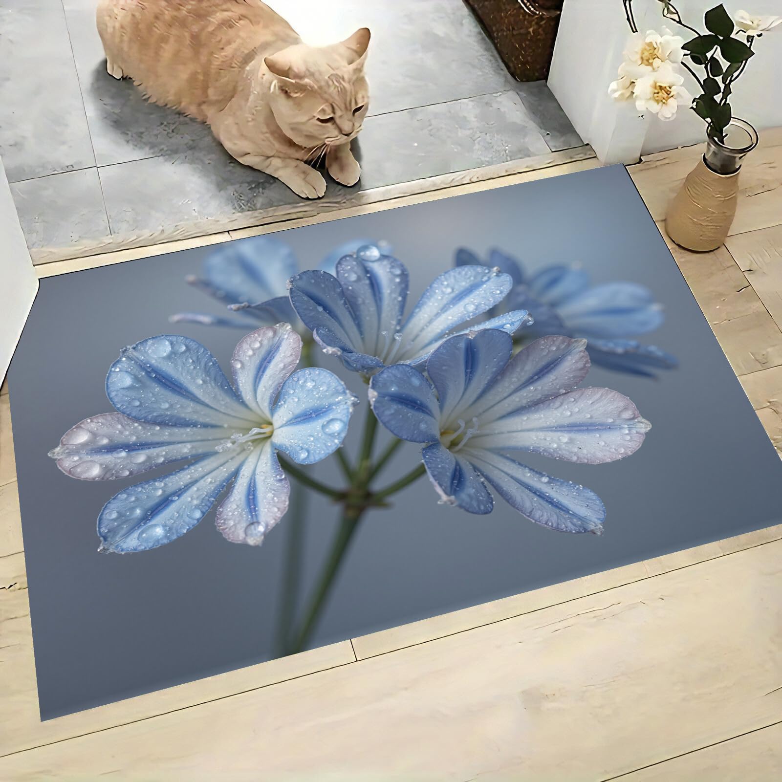 Tapis d'entrée intérieur à motif lys frais pour une décoration de salle de bain et cuisine