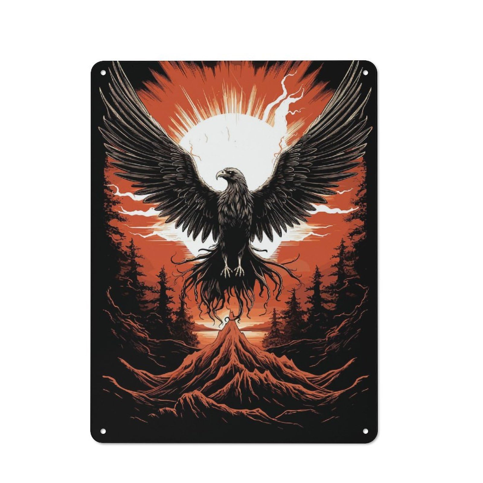 Vintage Metal Wall Art Sign 40x30cm Featuring Majestic Phoenix Rising, Old Style Wall Plaque for Kitchen, Hallway, Bar Or Small Cafe