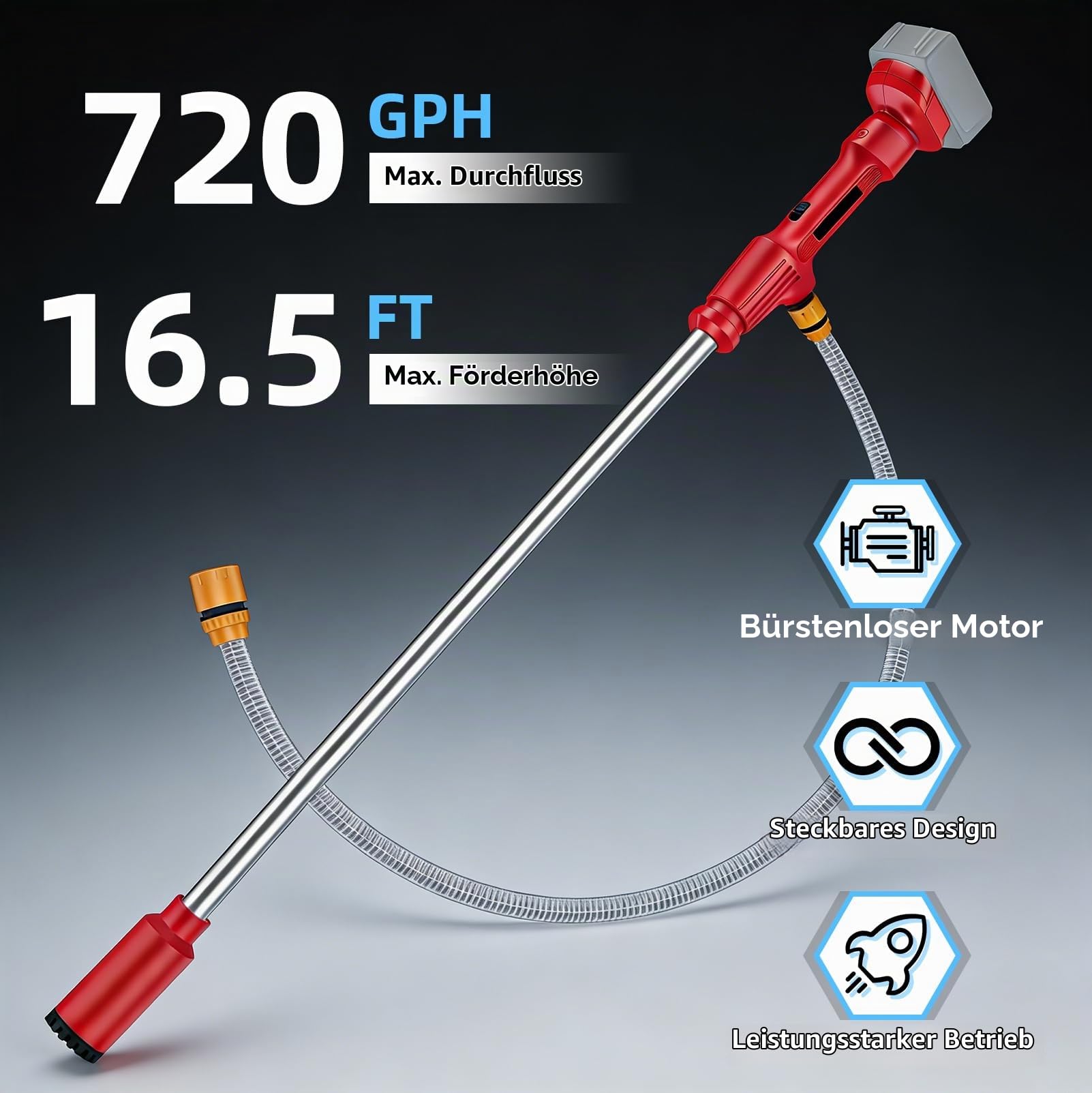 Akku-Regenfasspumpe, Kompatibel mit Makita 18V Akku