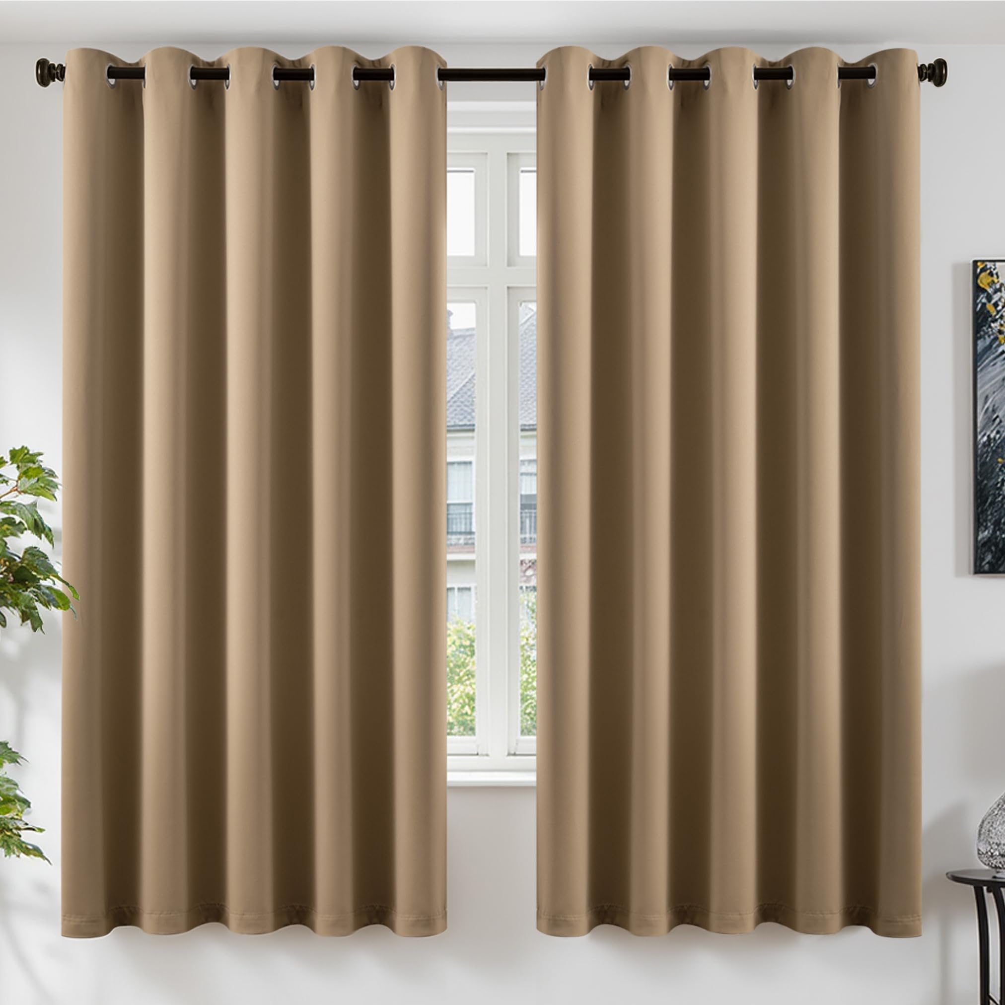 TOPICK Blackout Curtains for Bedroom Living Room, W66 xL72, 2 Panels Taupe
