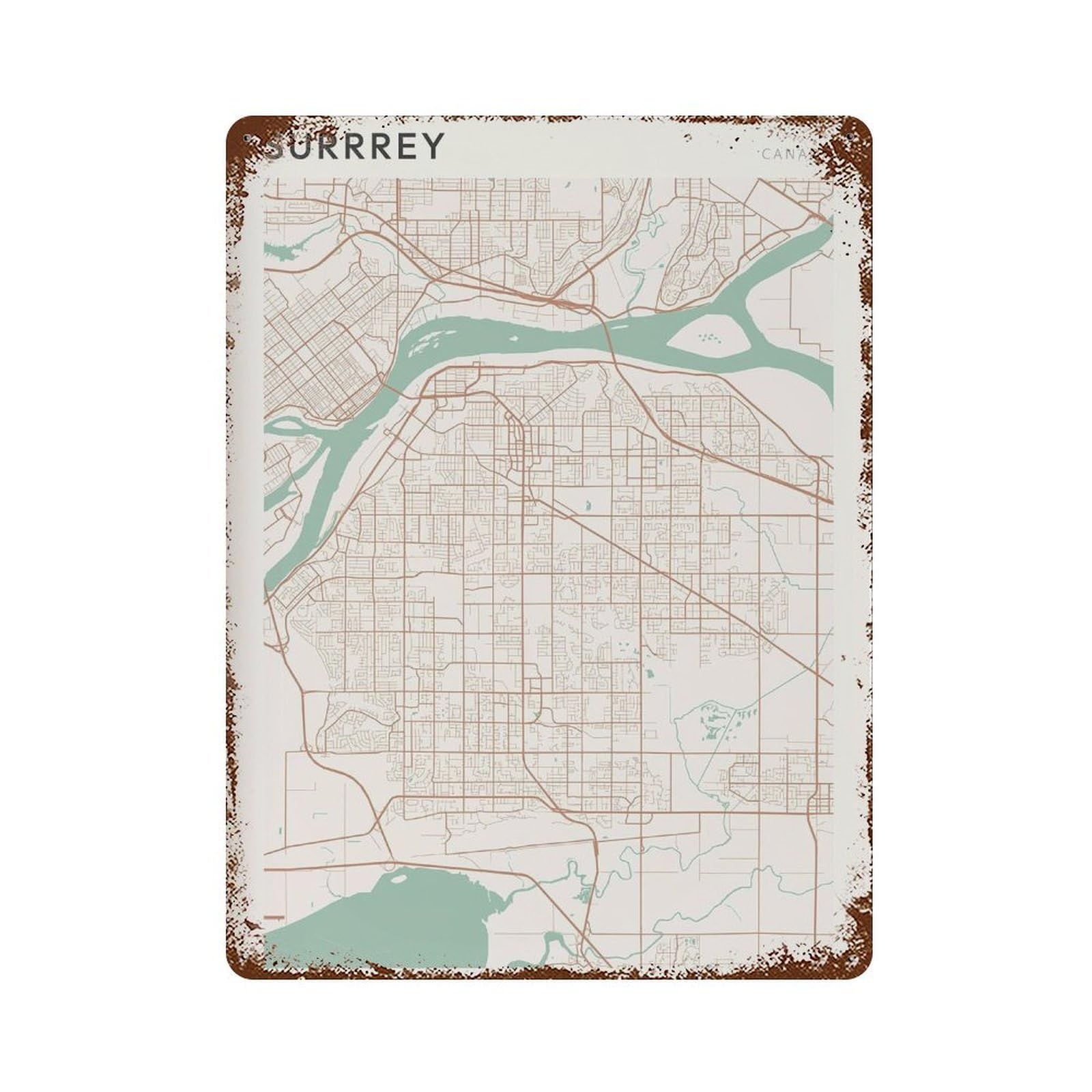 xiaoxiaoshen Surrey Map Canada British Columbia BC Travel Wall Decor Art Metal Tin Poster Modern Home Decor Art Home Bar Shop Decorations Vintage Sign 40x30cm