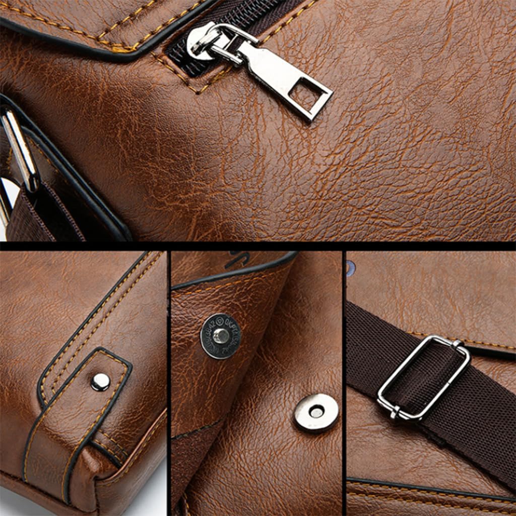 ヴィンテージレザーメッセンジャーバッグ、ビジネスブリーフケースショルダーバッグ、A4ドキュメントクロスボディサッチェル、ブラウン