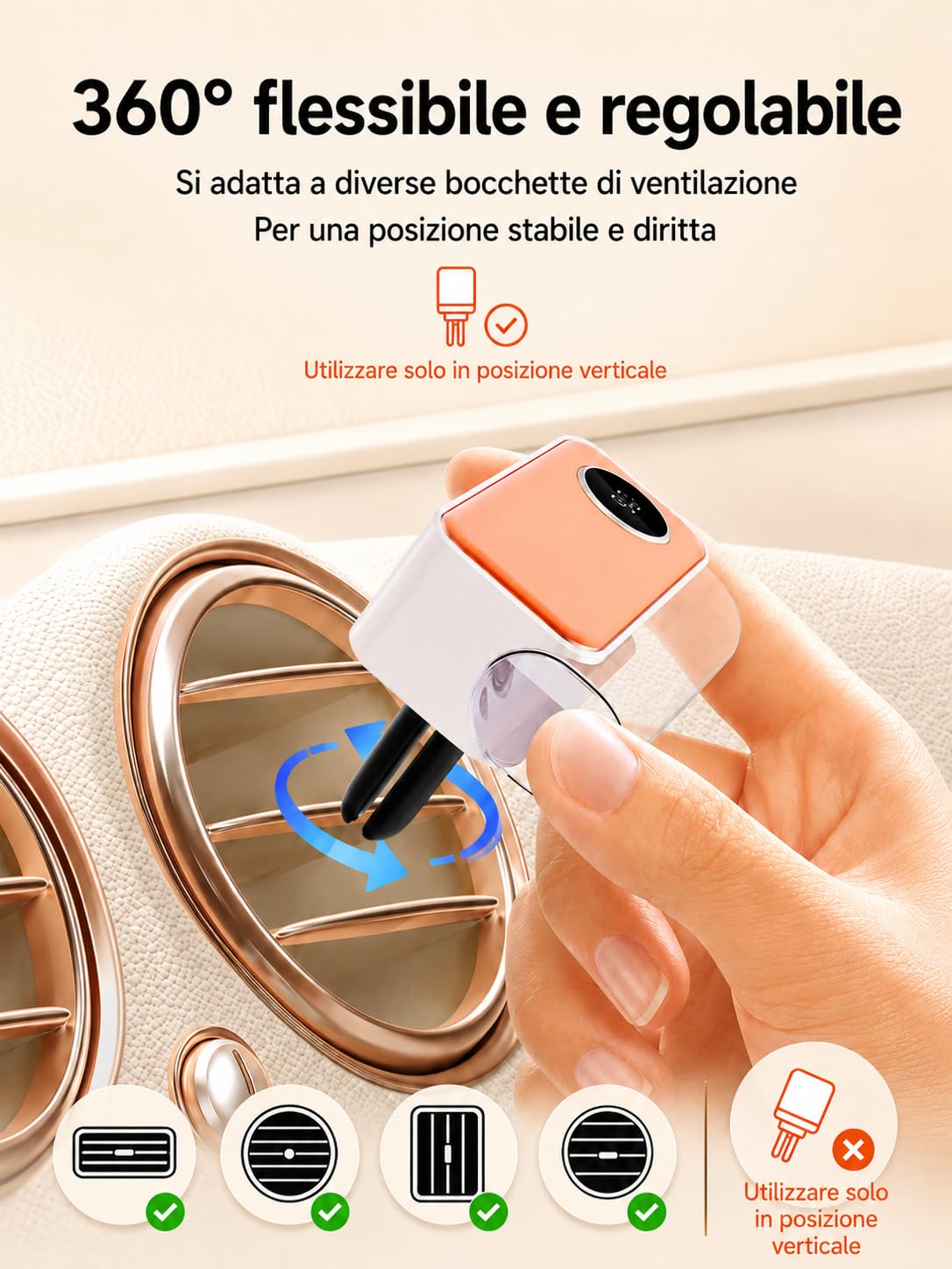 Profumatore Auto Elettrico per Bocchette, 20ml Océan Auto Profumo, Diffusore Ultrasuoni con 3 Modalità di Spruzzo, Deodorante Auto con Accensione/Spegnimento Automatico, Batteria Ricaricabile, CFK 470