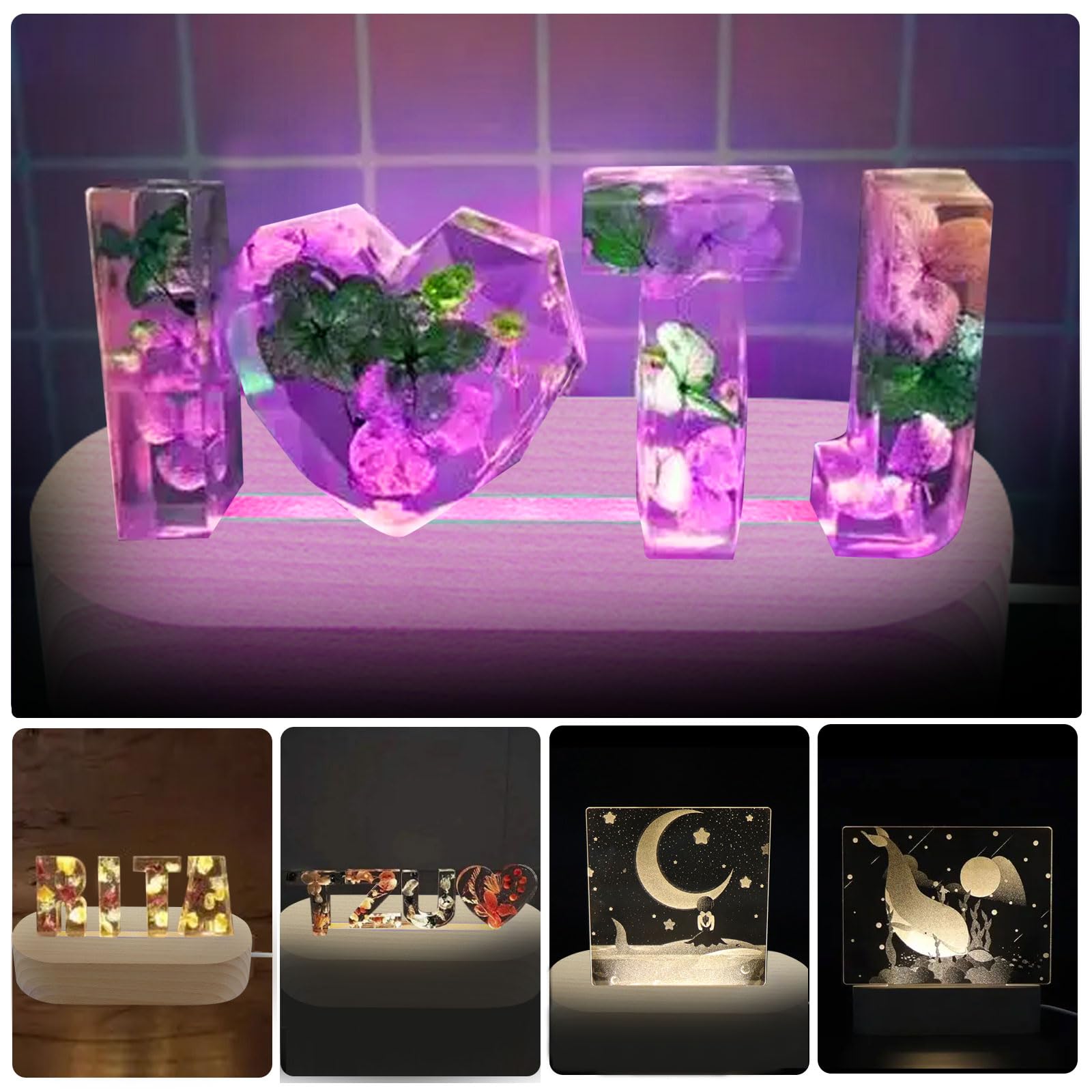 2 Stück LED Lichtsockel Aus Holz - 30cm Display Basis Mit USB Für Acrylplatten