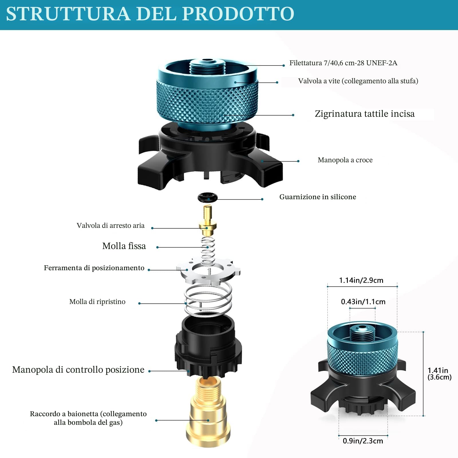 Jeebel Camp Adattatore per Cartuccia ​Gas per Collegamento da ​Campingaz CV Bombola Gas, Transizione da Cartuccia con Tappo Baionetta Cartucce con Vite Filettata ​7/16"