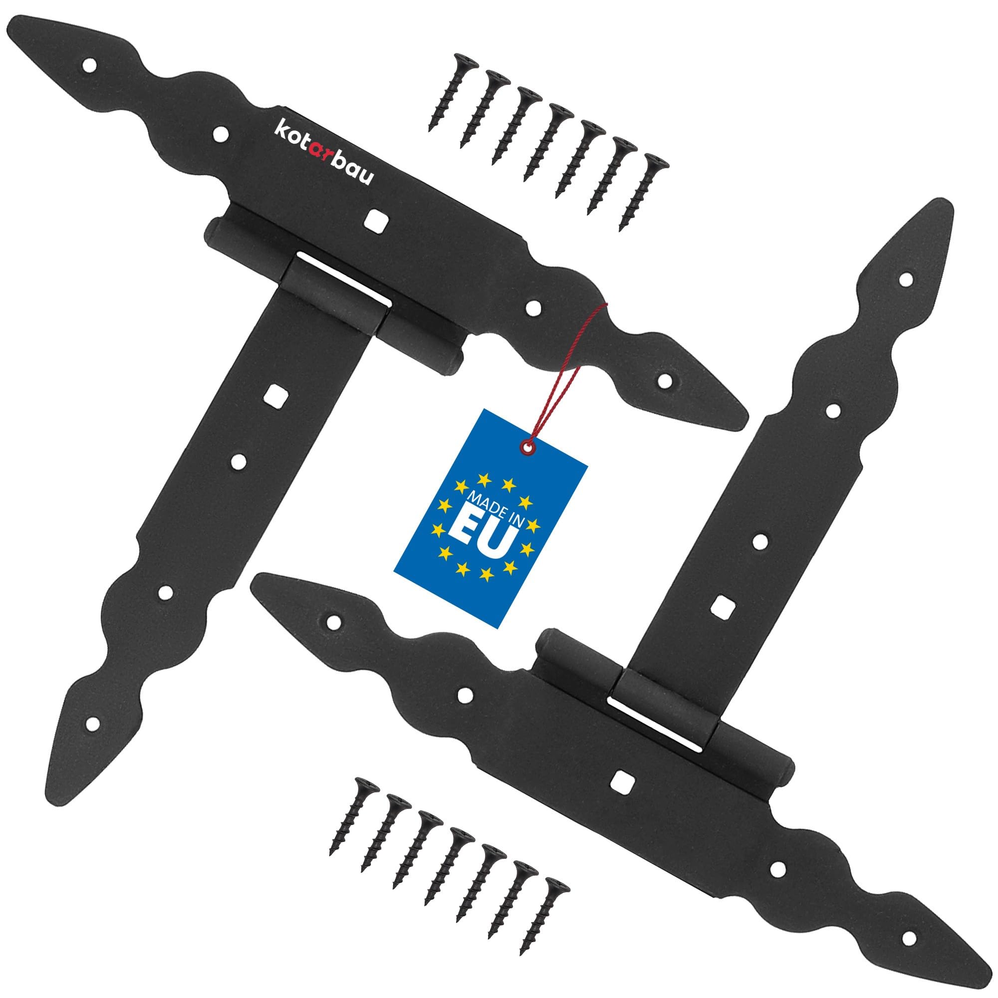 KOTARBAU Set of 2 T Hinges Black Length 200 mm Powder-Coated Steel Garden Gate Hinge Door Hinge Heavy Duty Door Hinges
