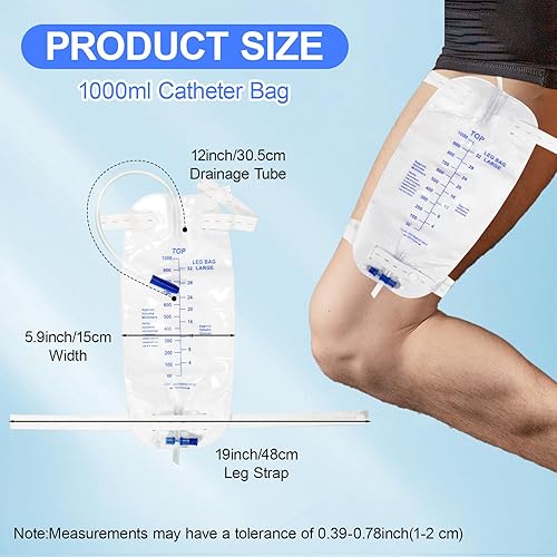 Miniatura 2 de Paquete de 5 bolsas de catéter para pierna de drenaje urinario, bolsas de orina desechables con válvula antirreflujo, bolsa de orina para piernas