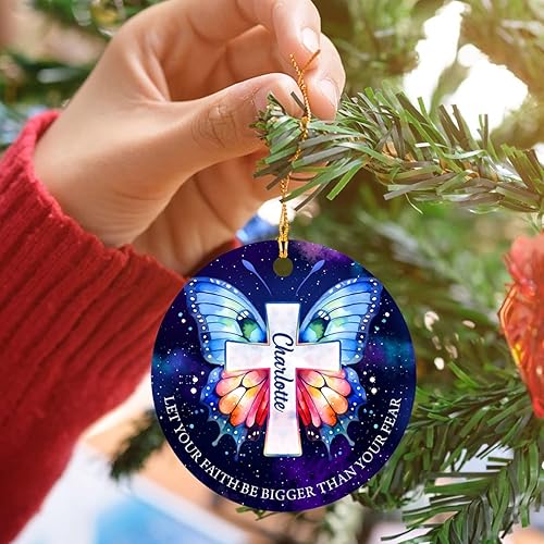 Miniatura 2 de Let Your Faith Be Bigger Than Your Fear, adorno personalizado de mariposa de fe de Navidad 2023, adornos de Navidad cristianos regalos para