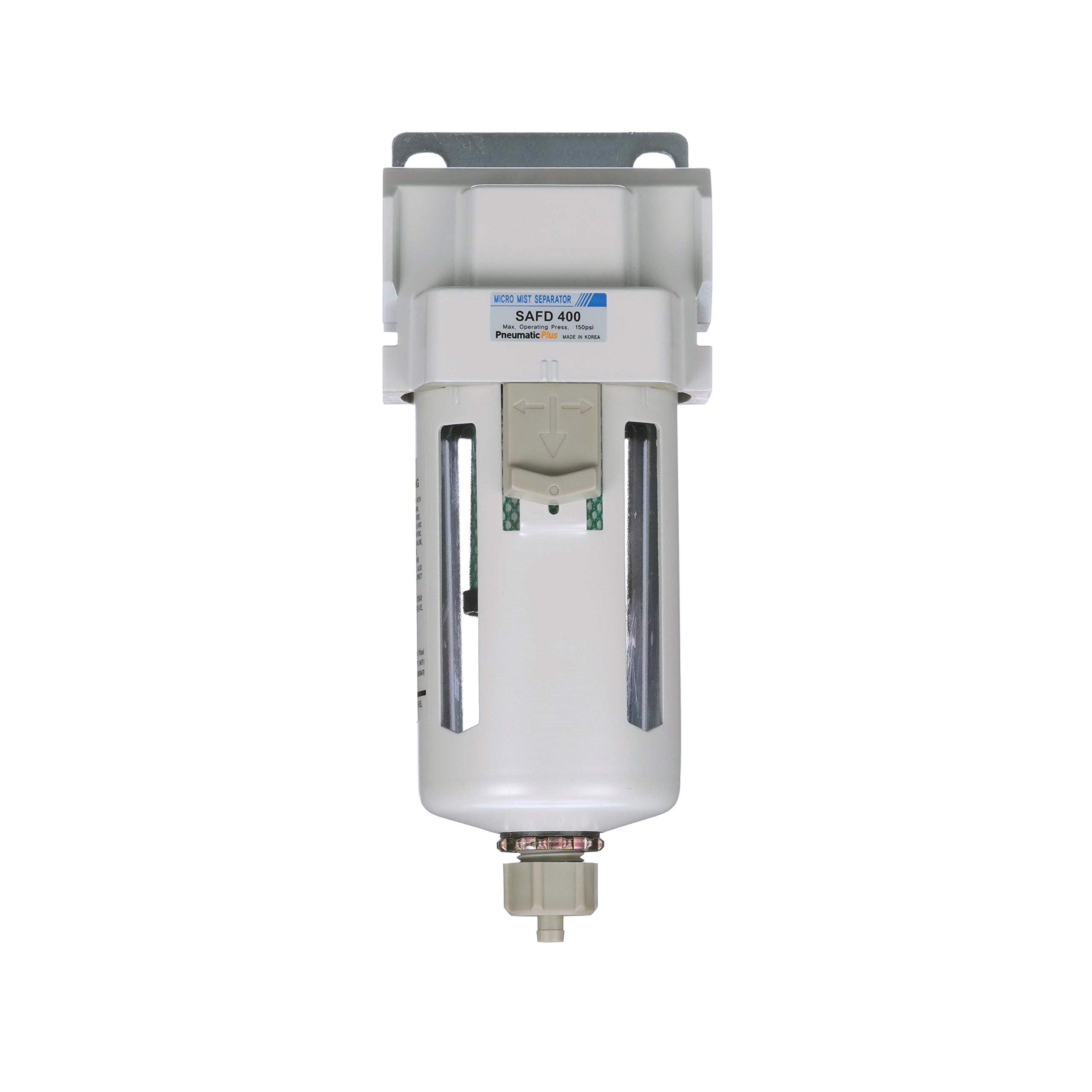 PneumaticPlus SAFM400-N04B Filtro de aire comprimido para coalescencia, 0,1 micrones 1/2 pulgadas NPT – Cuenco de polietileno, drenaje manual, soporte