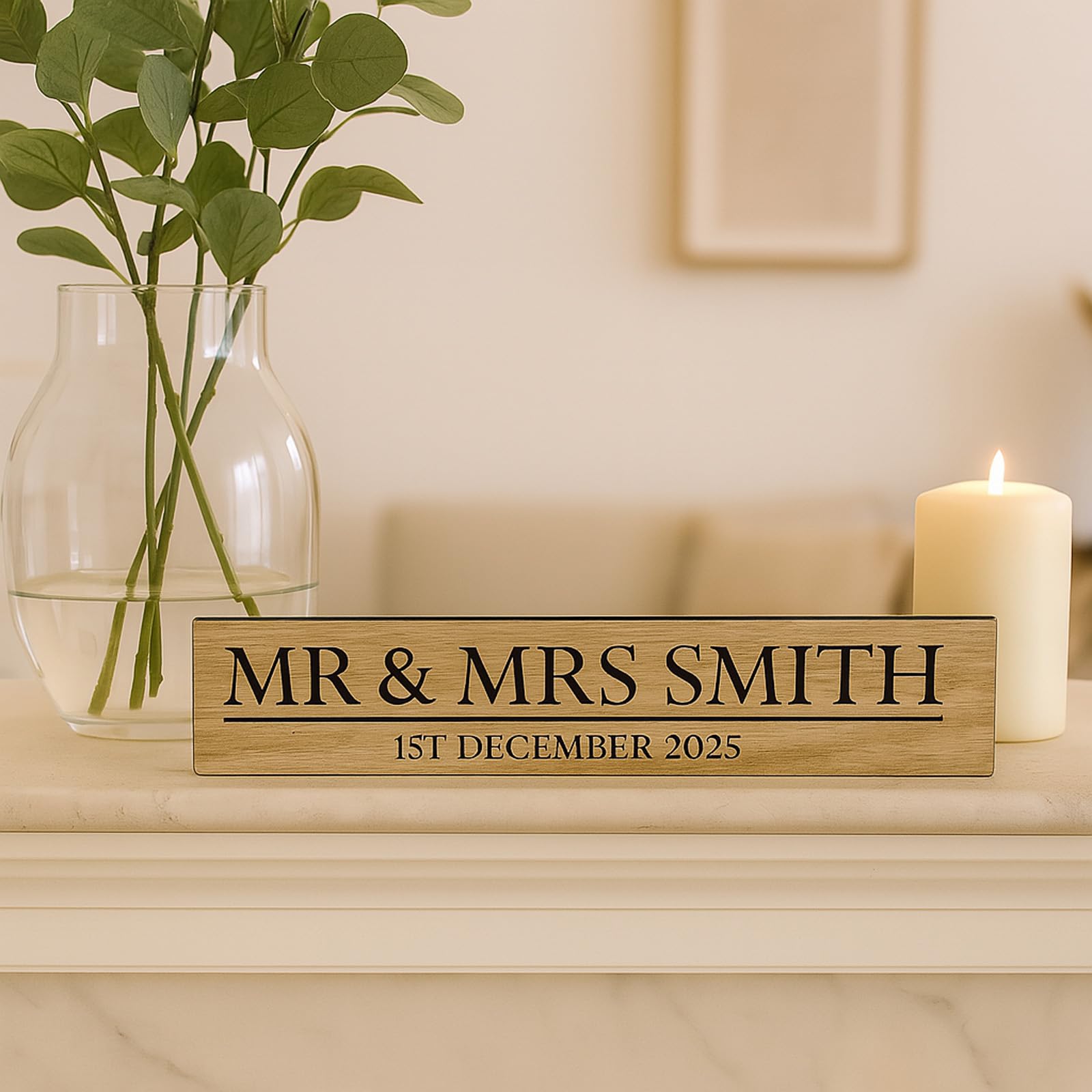 Luck And Luck Personalised Wooden Wedding Sign – Custom Oak Keepsake With Names & Date
