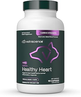 VetriScience Omega Healthy Heart Easy-Open Capsules, Cardio Strength Taurine and Omega-3 Supplement for Dogs and Cats, Heart Support Supplement for Pets, 90 Count