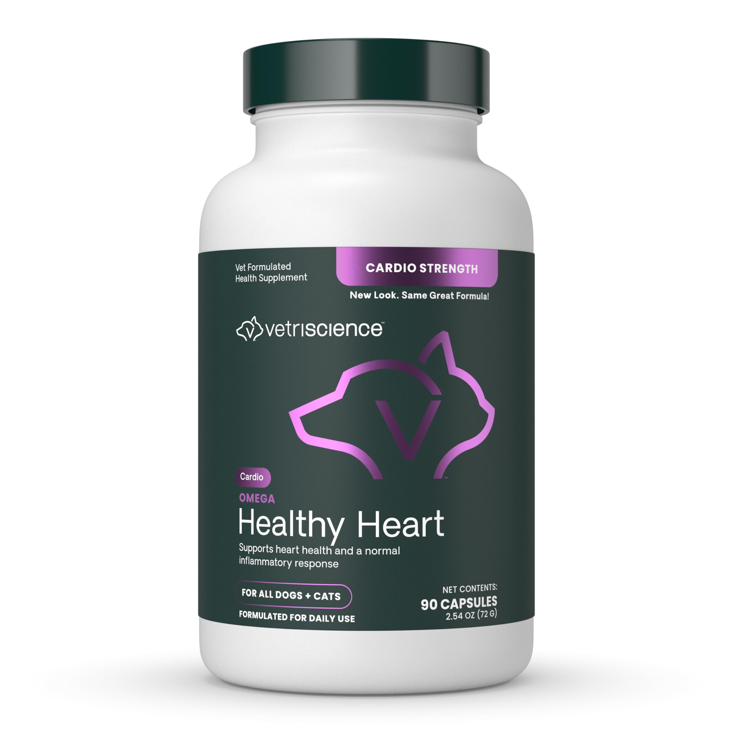 VetriScience Omega Healthy Heart Easy-Open Capsules, Cardio Strength Taurine and Omega-3 Supplement for Dogs and Cats, Heart Support Supplement for Pets, 90 Count