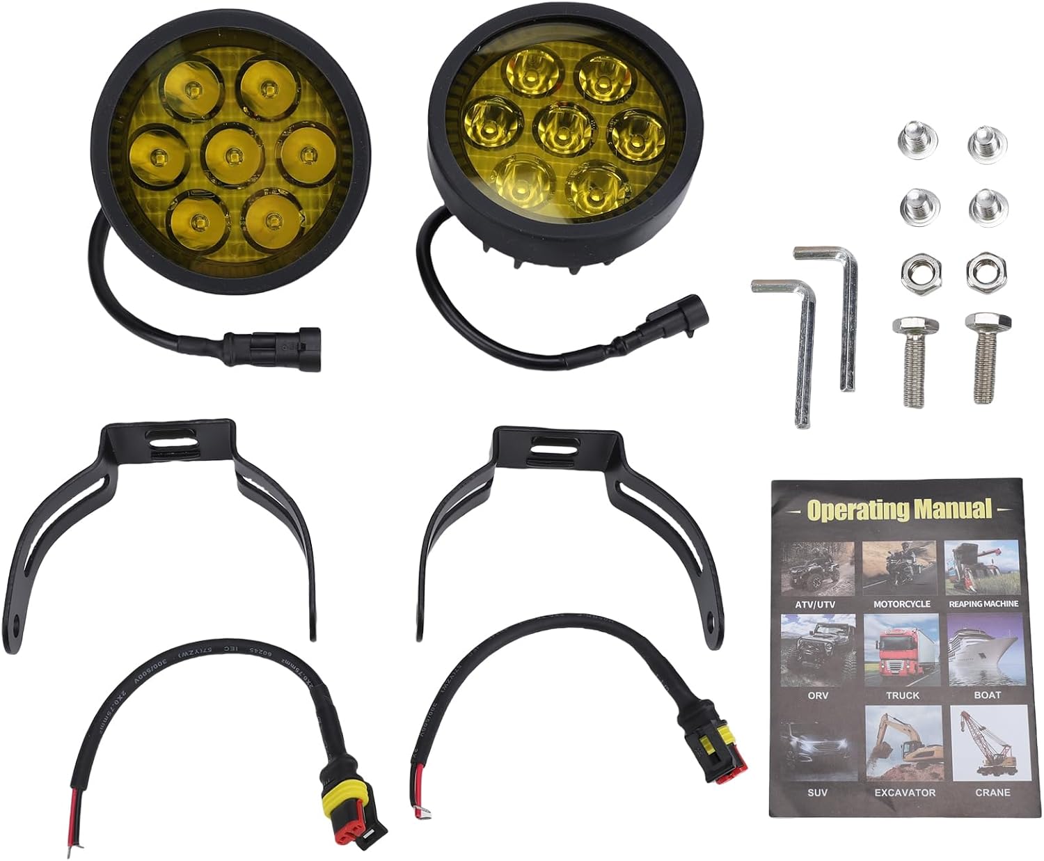 Keenso Round LED Work Light, 7 High Intensity Chips 6000LM Spot Beam with Yellow Covers 360 Degree Adjustable, for Off Road Truck Car Motorcycle SUV ATV Boat