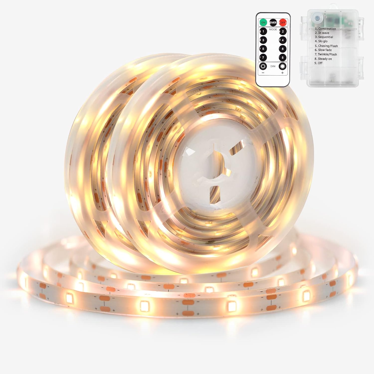 echosari Led Strip Lights Battery Operated, 2 Pack 9.8FT 90