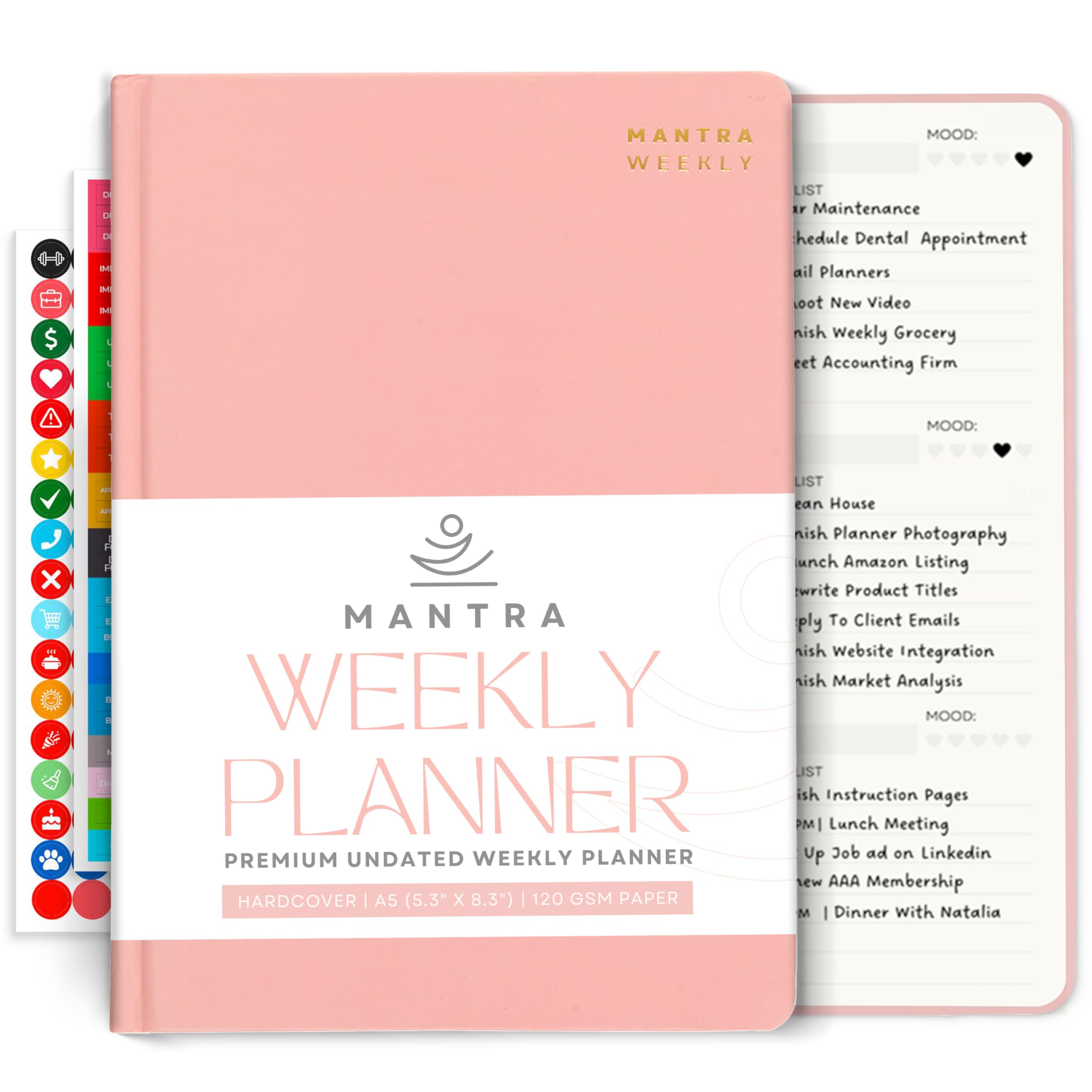 Agenda 2025, diario y diario de gratitud todo en uno con lista de tareas, instrucciones de cuidado personal y seguimiento de hábitos, 14.7 x 21.6 cm, color rosa