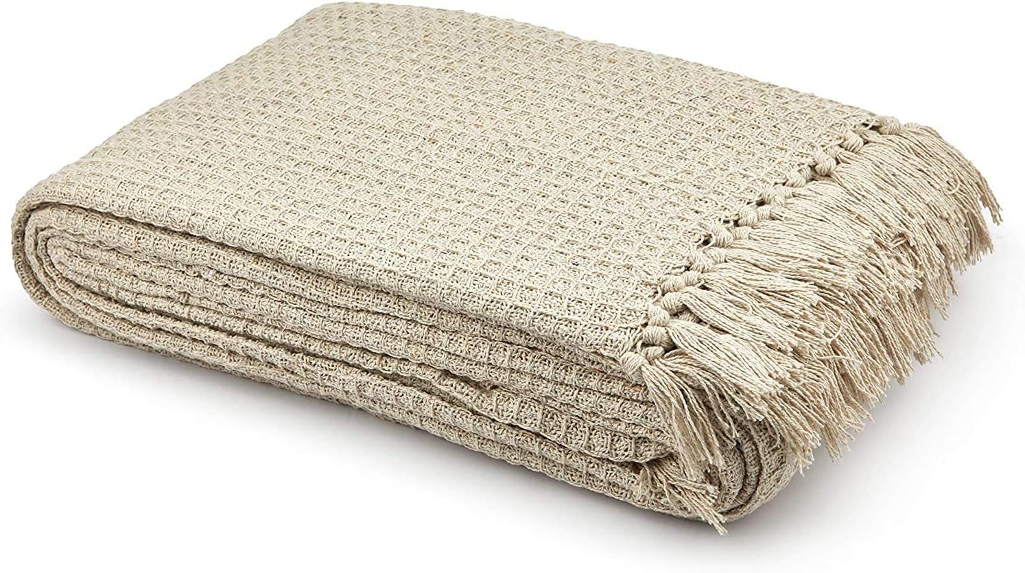 Stylemybedroom 100% Cotton Woven Honeycomb Waffle Sofa/Bed Throw (Beige, 180cm x 254cm (70" x 100"))