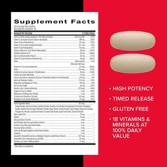 GNC Mega Men Multivitamin Caplets, Clinically Proven to Feel Better, Immune Support, Energy Support, Antioxidants, B Vitamins, Vitamin D-3, Timed Release, 90 Count, 45 Day Supply