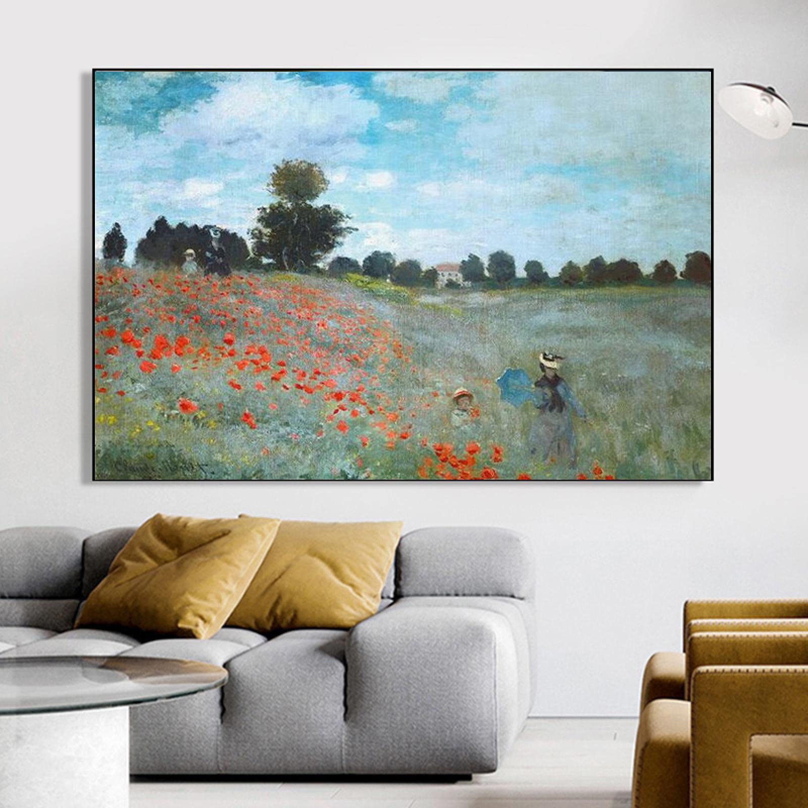 Claude Monet Arte famoso Pintura en lienzo El campo Carteles e impresiones Imagen de arte de pared para sala de estar Decoración para el hogar 50x70cm (20x28inch) Marco de color de madera