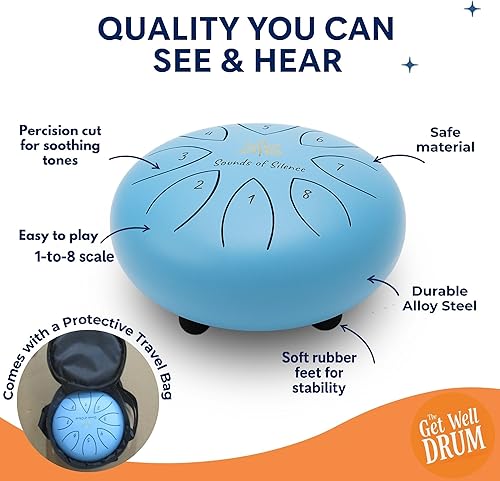 Miniatura 5 de Tambor de lengua de acero, 6 pulgadas, 8 notas, instrumento musical para adultos y niños con bolsa de hombro acolchada, canciones divertidas, libro
