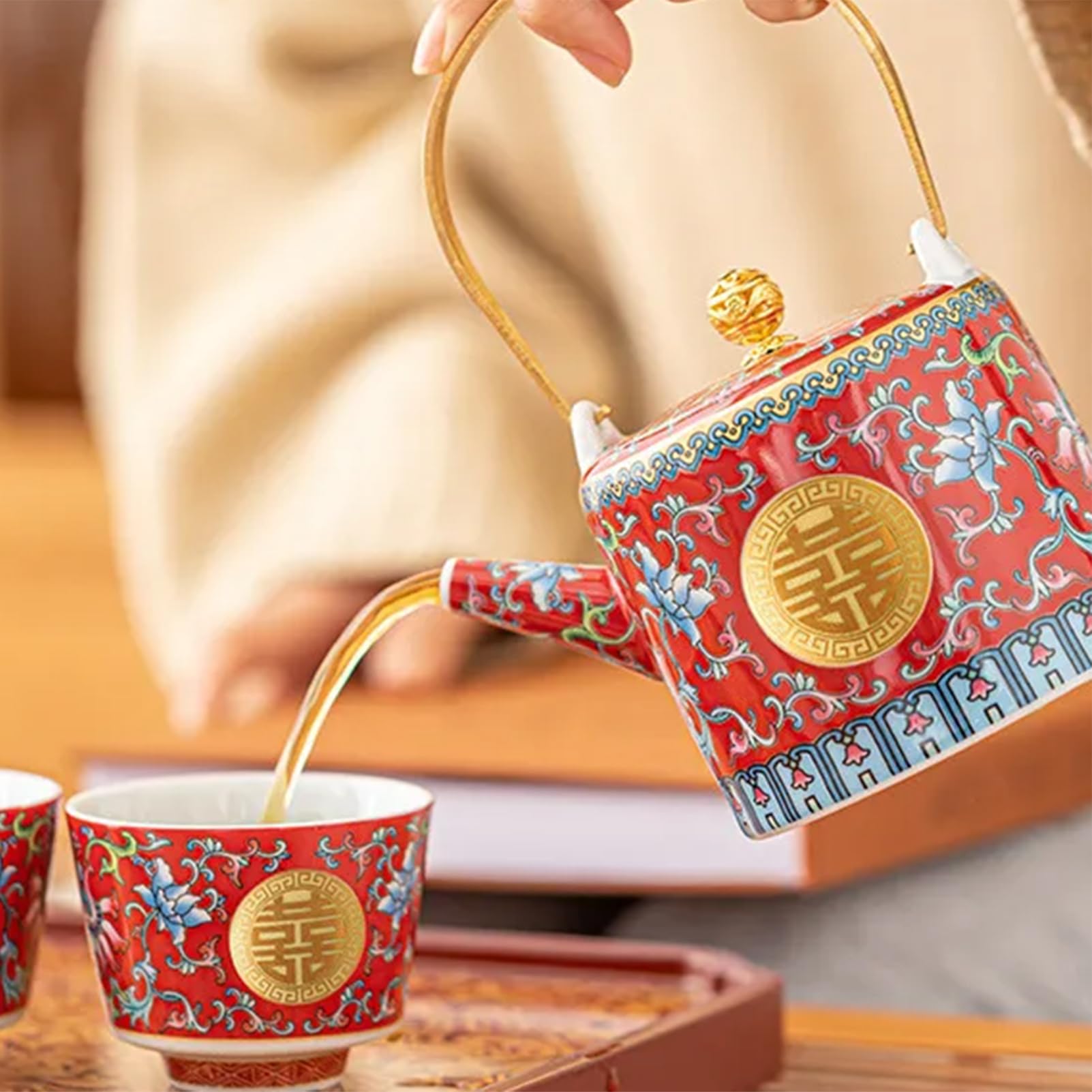 Chiński zestaw upominkowy do herbaty serwis porcelanowy zestaw do herbaty ślubnej, zestaw do herbaty kungfu, emalia zmiana koloru domowy prezent ślubny do nowego wysokiej klasy 1 dzbanek do herbaty 6