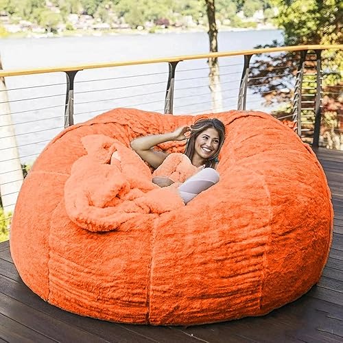 Miniatura 10 de Puf gigante (sin relleno) 5/6/7/8 pies, funda para puf gigante, gruesa, suave, esponjosa, de piel sintética, sofá, cama, puf, sillón reclinable