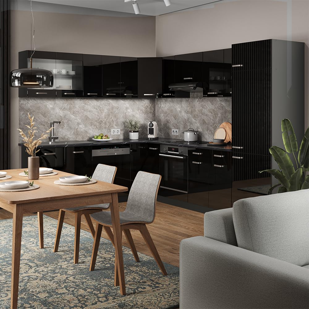 Vicco Frontale cucina R-Line, Nero lucido, 59.6 x 71.3 cm frontale del mobile per mobile forno a mezza altezza, adatto per armadi da cucina R-Line per un montaggio semplice
