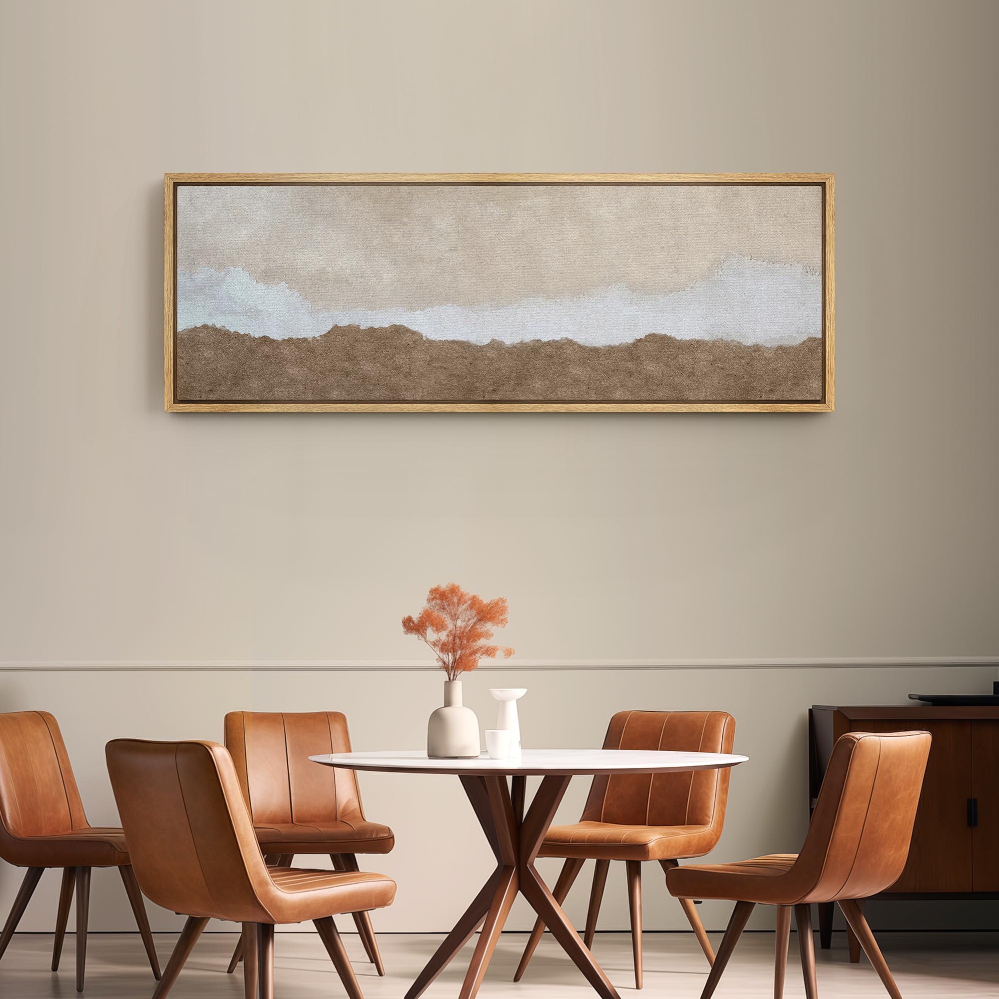 SIGNFORD Large Framed Canvas Print Wall Art Subtle Horizon Earthy Tones Landscape Illustrations Modern Art Calm Warm for Living Room, Bedroom, Office - 60"x20"