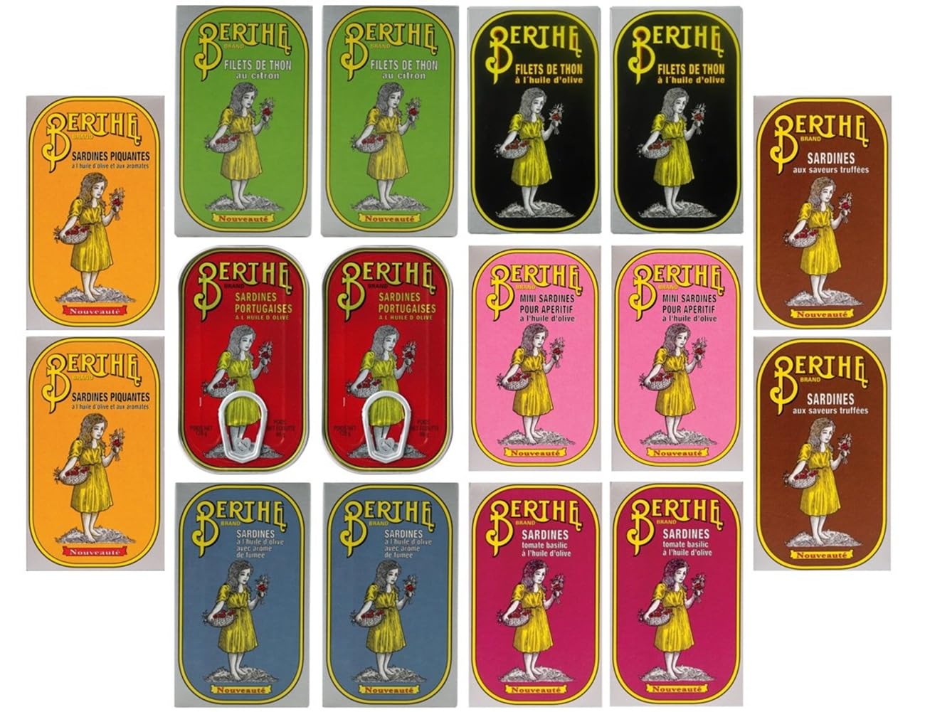 Konserven Probier Set Variation - Sardinen - Thunfisch - Makrel - 16 Dosen - 8 Arten - Berthe - Portugal
