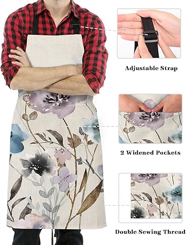 Miniatura 3 de Delantal de chef ajustable, delantal floral bohemio con bolsillos, para hombres y mujeres, delantal de cocina impermeable