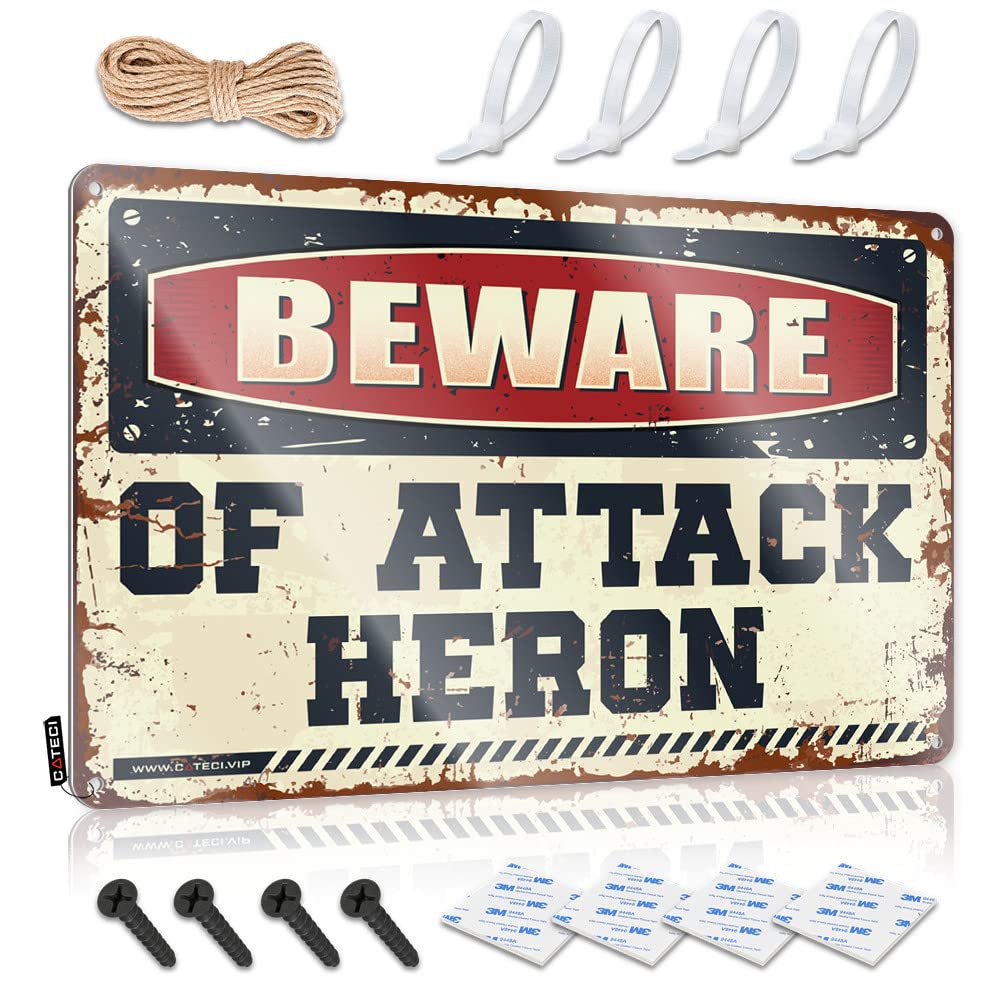 Bbq Signs Outdoor Beware Of Attack Heron Tin Sign Retro Tin Signs Backyard Bar Sign(30X40CM)