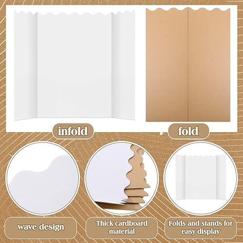 Miniatura 3 de Paquete de 10 tableros de presentación triples para pósteres, cartón plegable para proyectos con 10 hojas de calcomanías para letras, 3 rollos de