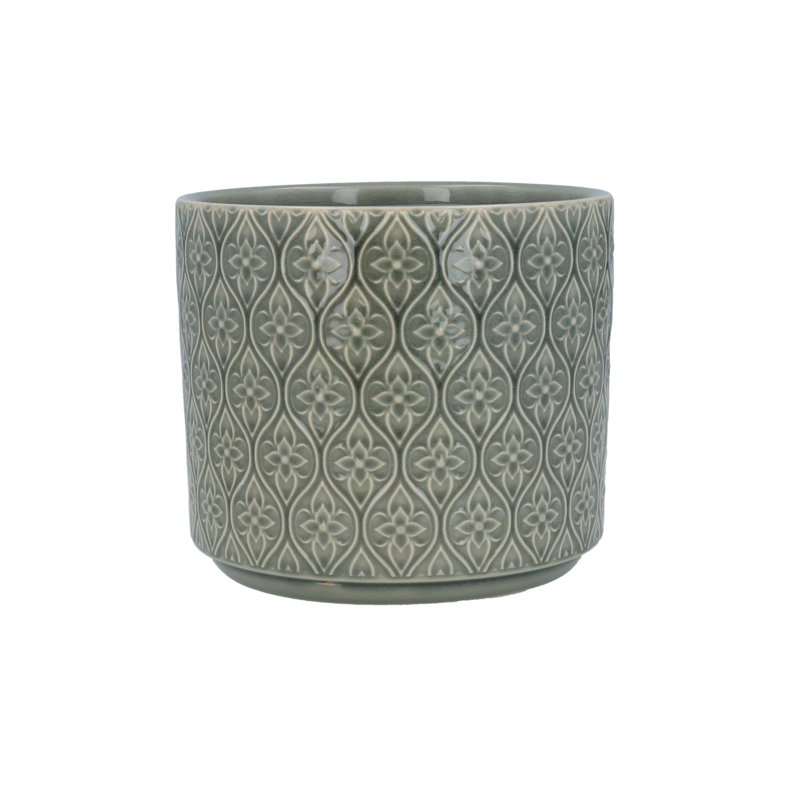 Gisela Graham Navy Blue or Grey Ceramic Plant Pot, Small, Trellis Flower Pattern (Grey)