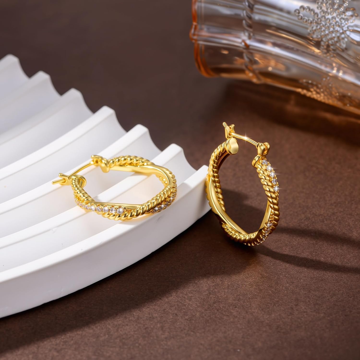 14K Gold Earring for Women Twisted Hoop Earrings Hypoallergenic Lightweight Trendy Gold Earring Jewelry Gift 25mm - Image 4