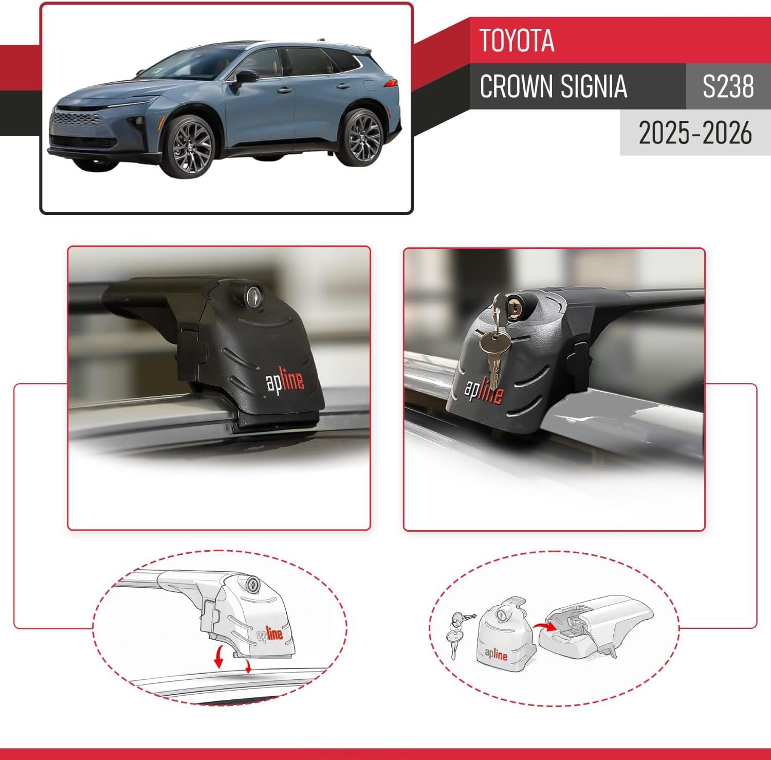 Compatible with Toyota Crown Signia (S238) 2025-2026 ACE-2 Type Car Roof Rack Cross Bar Black Aluminium Bars