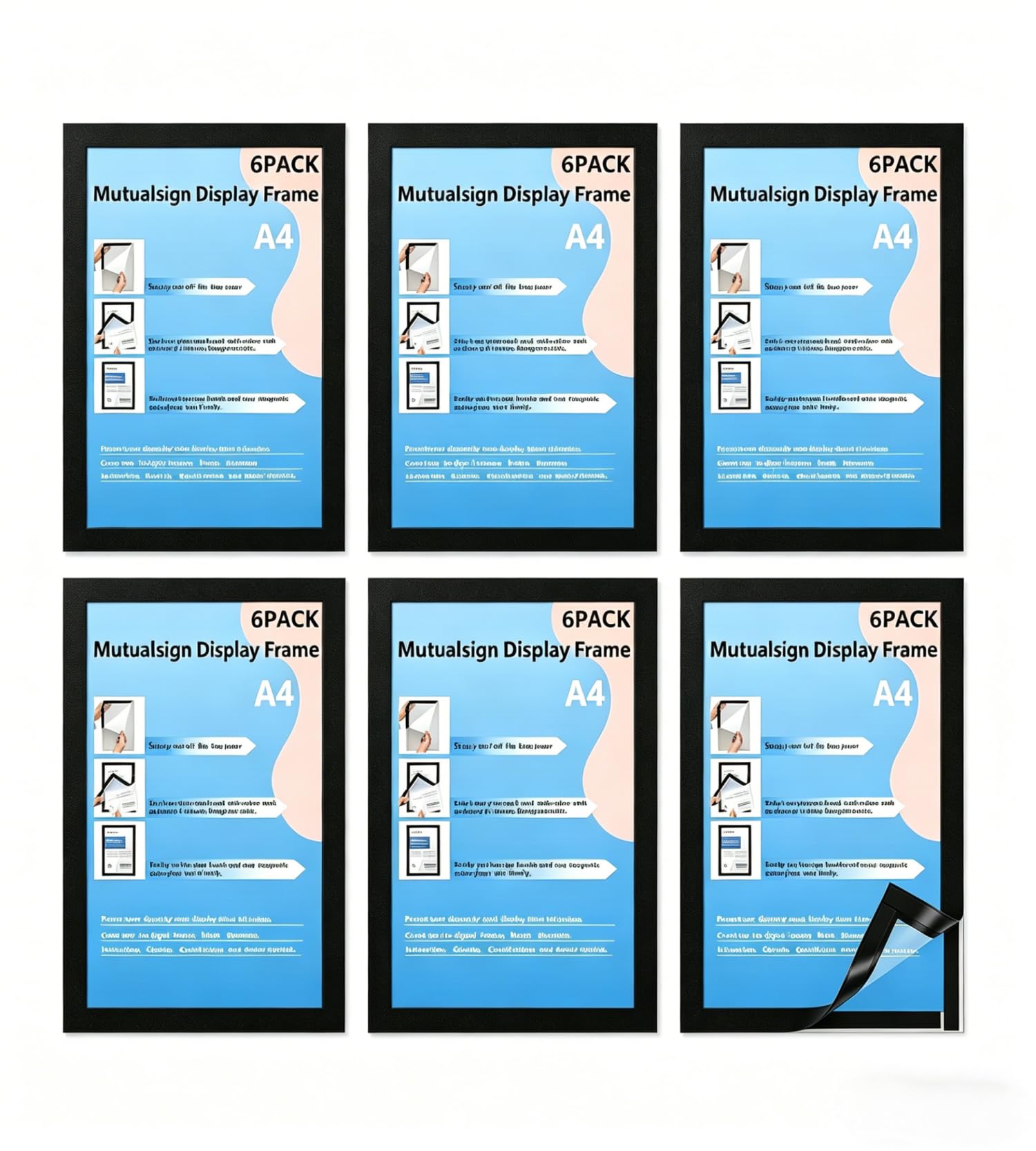 Zpeiran A4 Magnetic Frames,6Pcs Waterproof Clear,Self Adhesive Collage Photo Frame A4 Certificate Frames,Magnetic Photo Frames For Ads, Notices, Certificates,Paintings