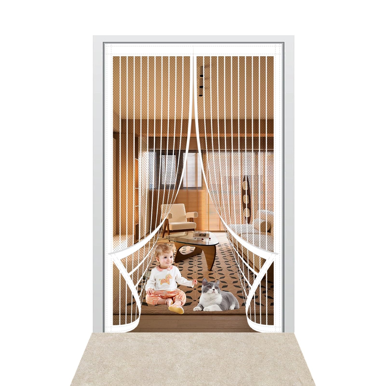 Mosquitera Magnética para Puerta 194 x 202 cm Mantiene El Aire Fresco en El Interior Mosquitera Magnética Puerta Fácil Instalación sin Taladrar para Puerta Exterior de Balcón/Patio, Blanco