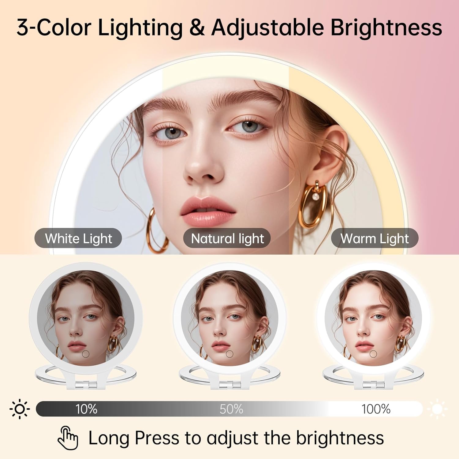 FASCINATE Magnifying Mirror 20X 1X Double Sided Magnification Makeup Vanity Mirror Rechargeable Lighted Mirror with 3 Color Setting Adjustable Rotation LED Vanity Desk Mirror