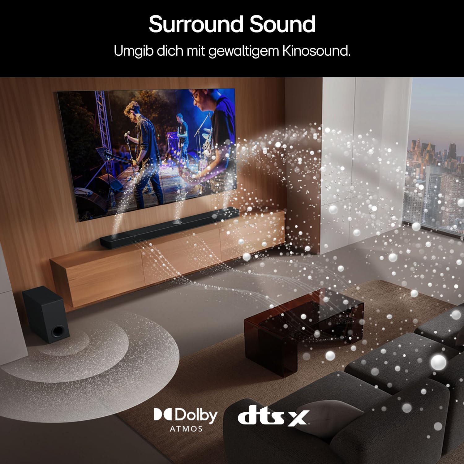 LG DS77TY 3.1.3 Dolby Atmos Soundbar (400W) mit kabellosem Subwoofer (eARC, HDMI, Optisch, Bluetooth) [2024], Schwarz