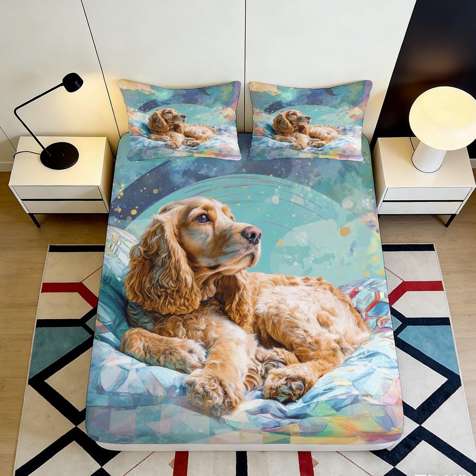 3D Printed Golden Retriever Fitted Sheet Microfiber Soft Bedroom Decor Dog Pattern Mattress Cover for Home Dorm 90x200x25cm